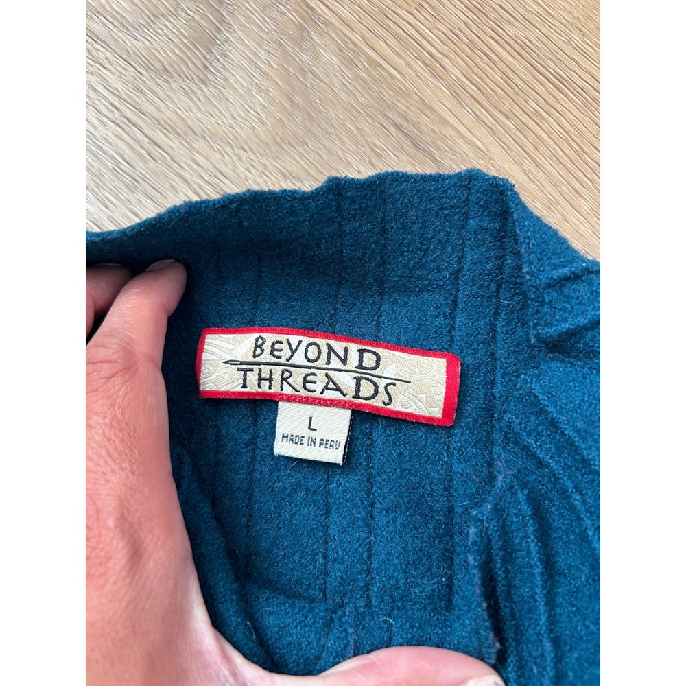 Beyond threads Alpaca Wool boiled zip up sweater‎ jacket striped texture peru L - Picture 2 of 6